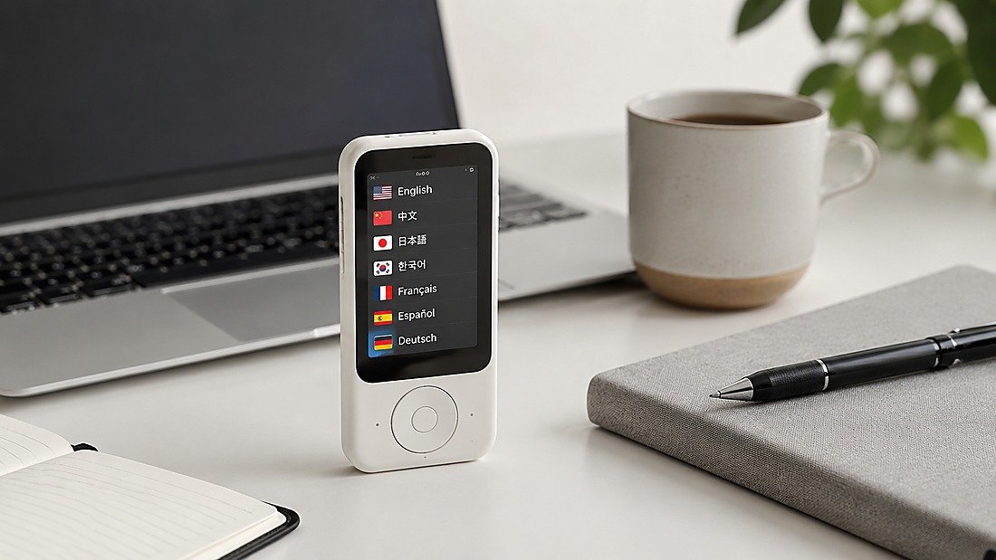 AI translators - Portable AI translator with multiple language options on screen