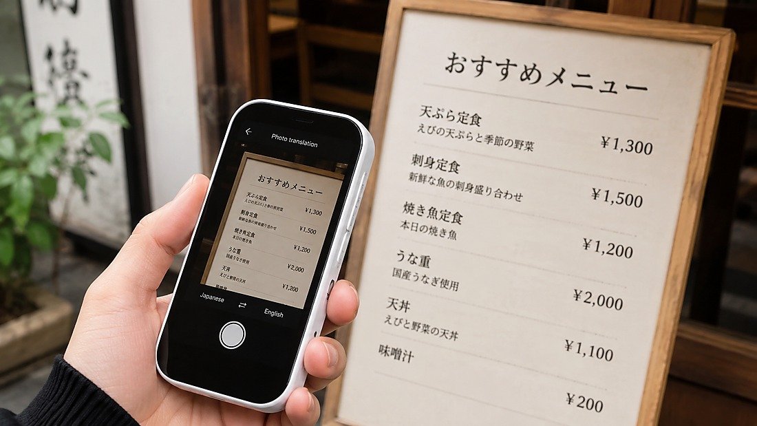 AI translators - AI translator scanning a Japanese menu for photo translation