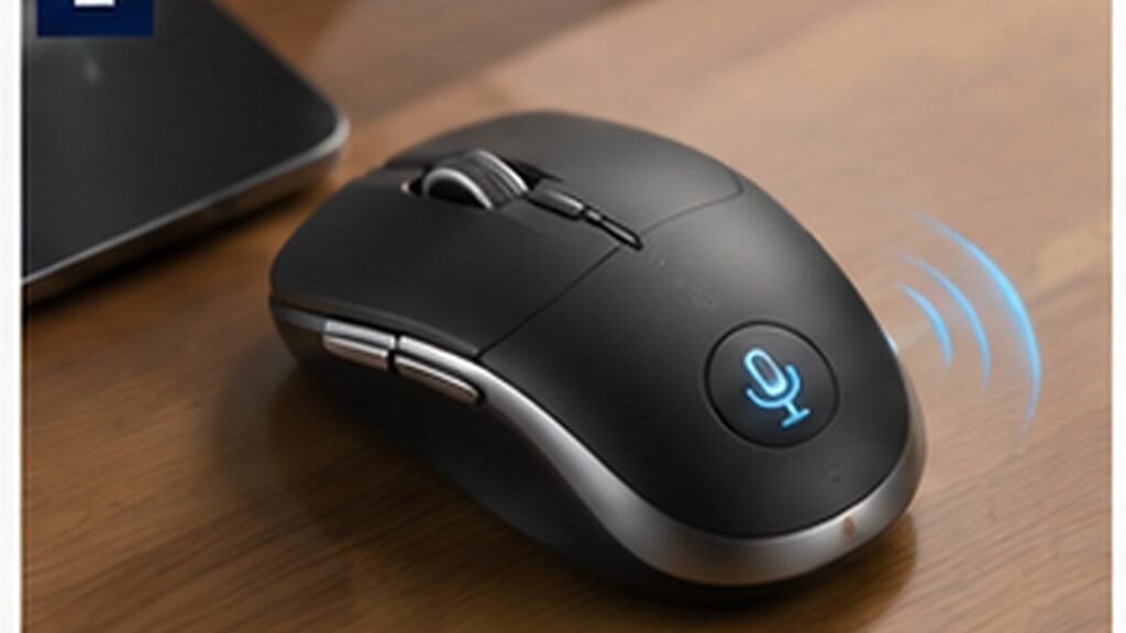 Ergonomic AI voice mouse on a modern office desk