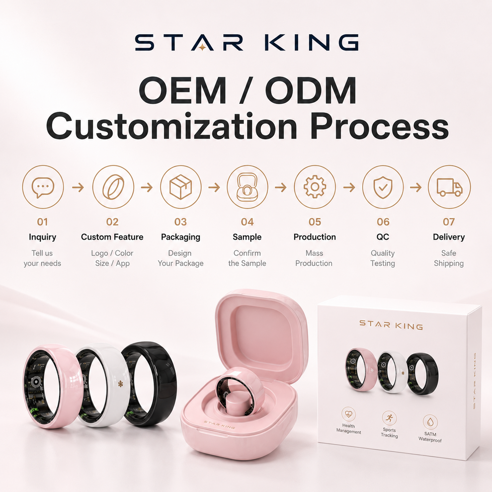 AI smart glasses UK import - STAR KING Smart Rings showing OEM branding and customization process